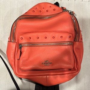 Coach Charlie Mini Studded Pebbled Pink Leather Backpack